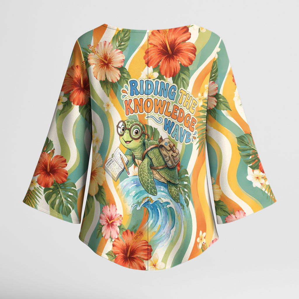 Hawaii Aloha Academy Back To School Kimono Sleeve Blouse Sea Turtle Tropical Hibiscus Flowers Retro Psychedelic TS04 - Polynesian Pride