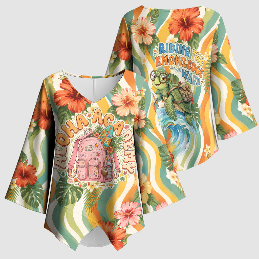 Hawaii Aloha Academy Back To School Kimono Sleeve Blouse Sea Turtle Tropical Hibiscus Flowers Retro Psychedelic TS04 - Polynesian Pride