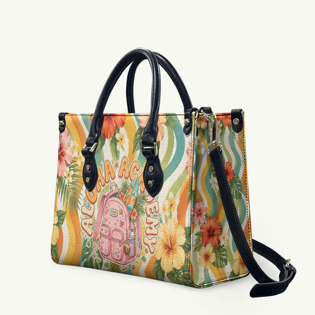 Hawaii Aloha Academy Back To School Leather Bag Sea Turtle Tropical Hibiscus Flowers Retro Psychedelic