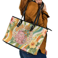 Hawaii Aloha Academy Back To School Leather Tote Bag Sea Turtle Tropical Hibiscus Flowers Retro Psychedelic TS04 - Polynesian Pride