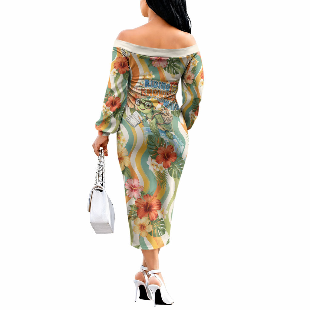 Hawaii Aloha Academy Back To School Off The Shoulder Long Sleeve Dress Sea Turtle Tropical Hibiscus Flowers Retro Psychedelic TS04 - Polynesian Pride