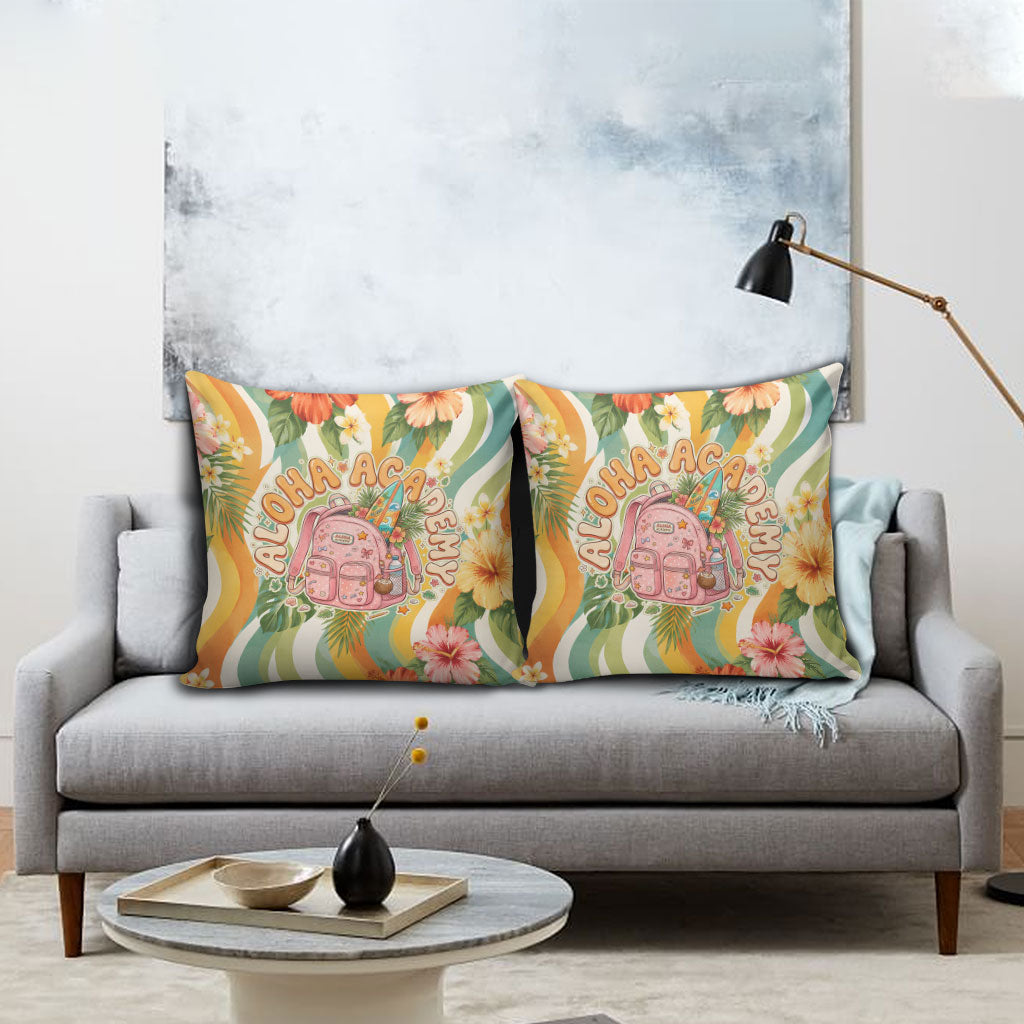 Hawaii Aloha Academy Back To School Pillow Cover Sea Turtle Tropical Hibiscus Flowers Retro Psychedelic TS04 - Polynesian Pride