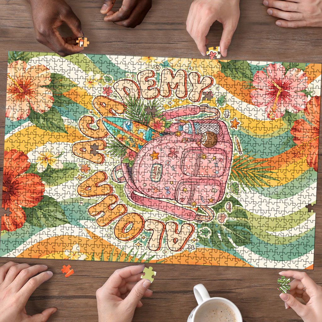 Hawaii Aloha Academy Back To School Puzzle Sea Turtle Tropical Hibiscus Flowers Retro Psychedelic