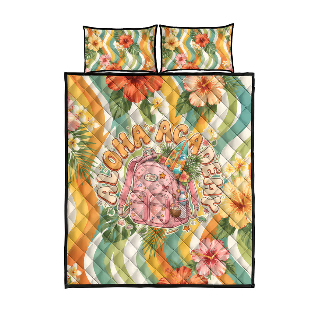 Hawaii Aloha Academy Back To School Quilt Bed Set Sea Turtle Tropical Hibiscus Flowers Retro Psychedelic TS04 - Polynesian Pride