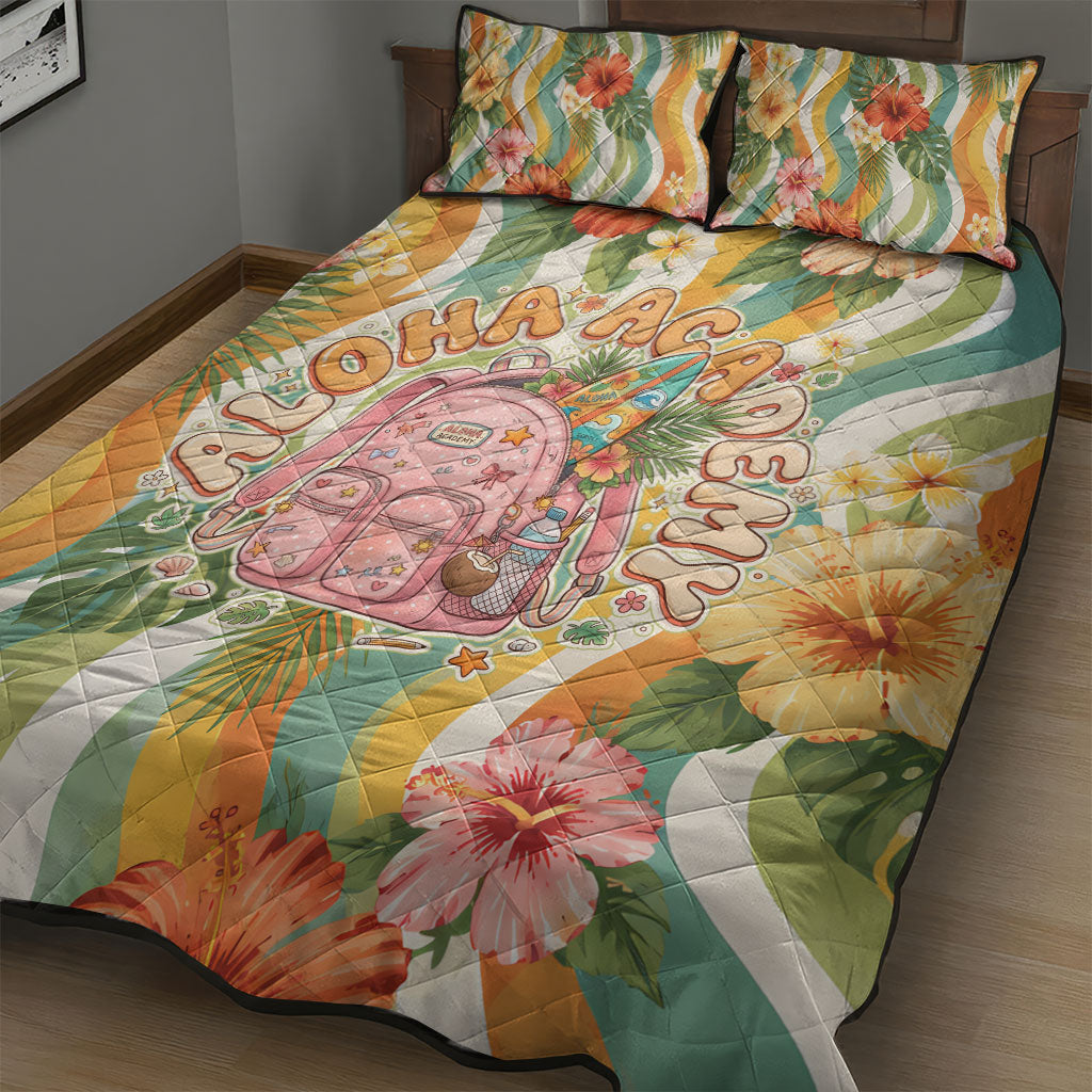 Hawaii Aloha Academy Back To School Quilt Bed Set Sea Turtle Tropical Hibiscus Flowers Retro Psychedelic TS04 - Polynesian Pride