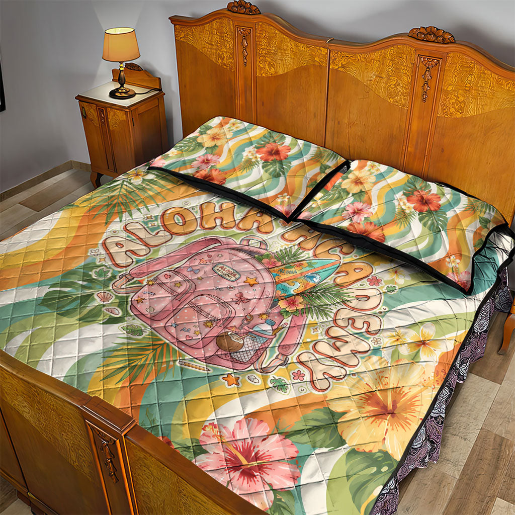 Hawaii Aloha Academy Back To School Quilt Bed Set Sea Turtle Tropical Hibiscus Flowers Retro Psychedelic TS04 - Polynesian Pride
