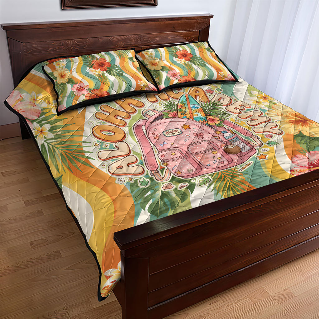 Hawaii Aloha Academy Back To School Quilt Bed Set Sea Turtle Tropical Hibiscus Flowers Retro Psychedelic TS04 - Polynesian Pride