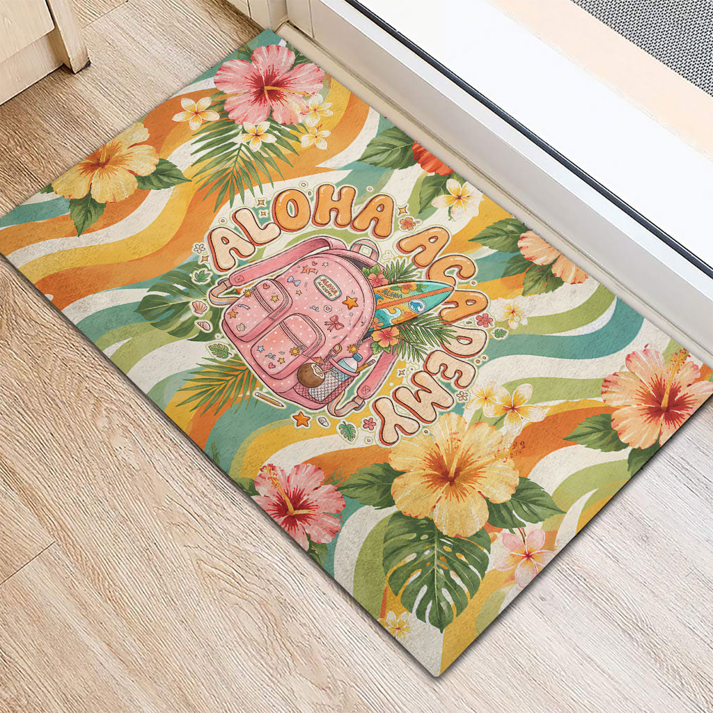 Hawaii Aloha Academy Back To School Rubber Doormat Sea Turtle Tropical Hibiscus Flowers Retro Psychedelic TS04 - Polynesian Pride