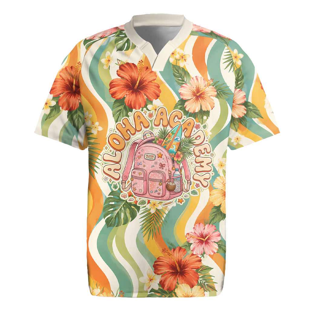 Hawaii Aloha Academy Back To School Rugby Jersey Sea Turtle Tropical Hibiscus Flowers Retro Psychedelic