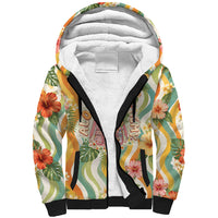 Hawaii Aloha Academy Back To School Sherpa Hoodie Sea Turtle Tropical Hibiscus Flowers Retro Psychedelic TS04 Unisex Orange Green - Polynesian Pride