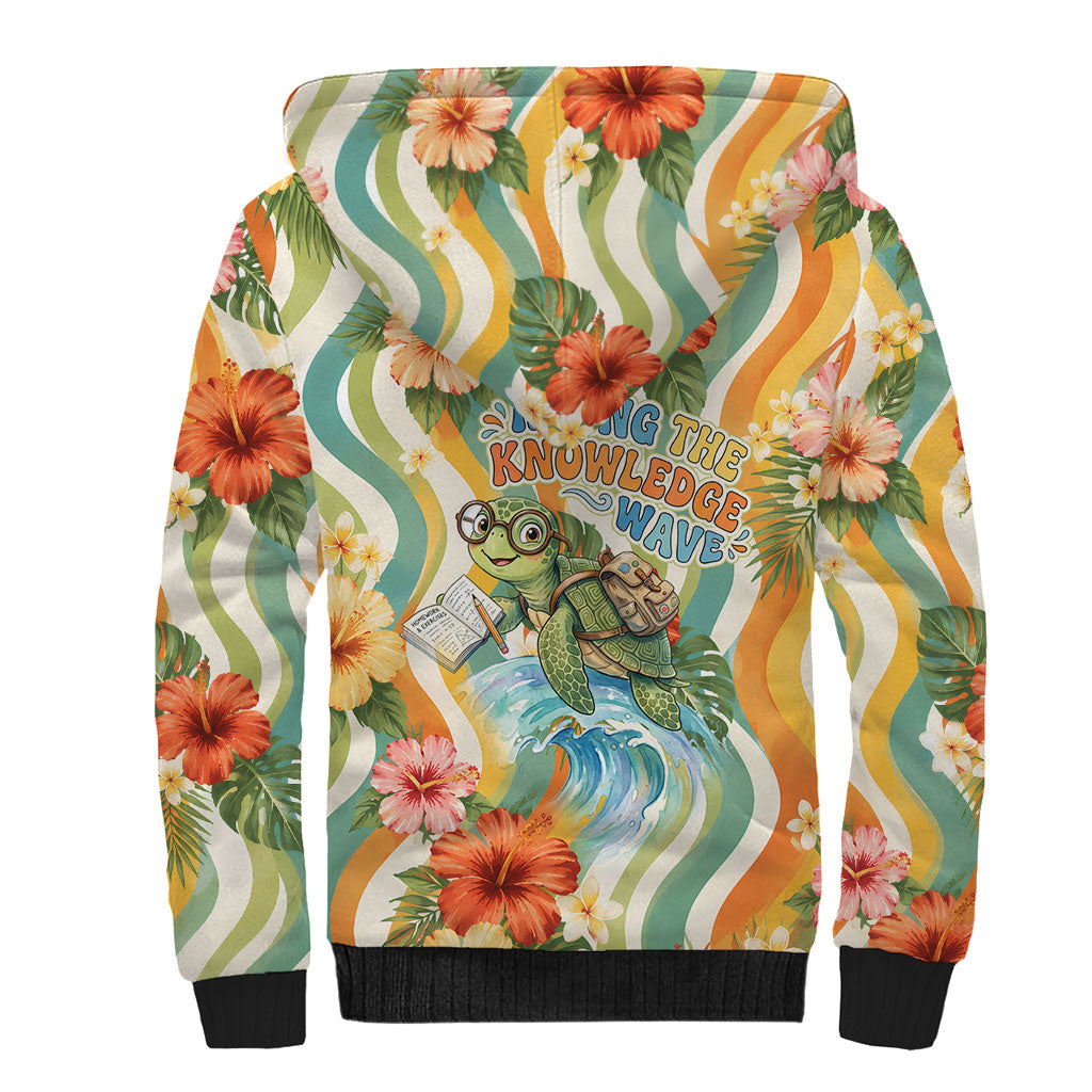 Hawaii Aloha Academy Back To School Sherpa Hoodie Sea Turtle Tropical Hibiscus Flowers Retro Psychedelic TS04 - Polynesian Pride