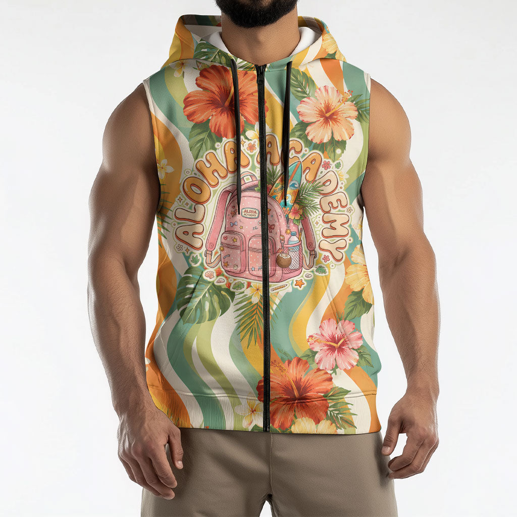 Hawaii Aloha Academy Back To School Sleeveless Zip Hoodie Sea Turtle Tropical Hibiscus Flowers Retro Psychedelic TS04 - Polynesian Pride
