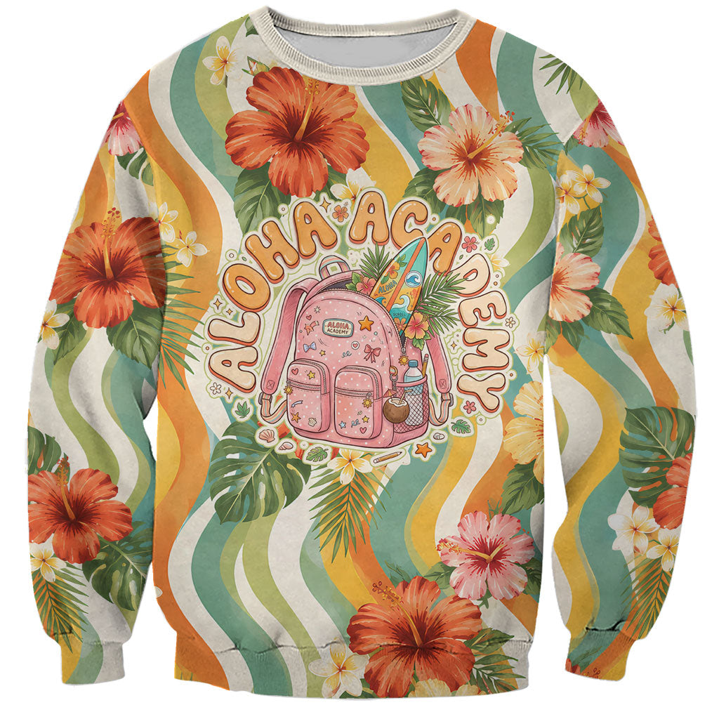 Hawaii Aloha Academy Back To School Sweatshirt Sea Turtle Tropical Hibiscus Flowers Retro Psychedelic