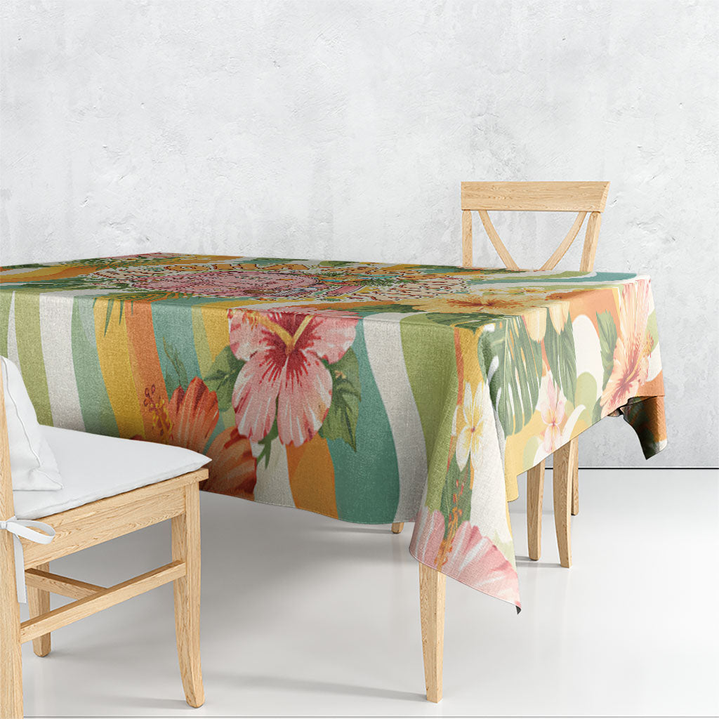 Hawaii Aloha Academy Back To School Tablecloth Sea Turtle Tropical Hibiscus Flowers Retro Psychedelic
