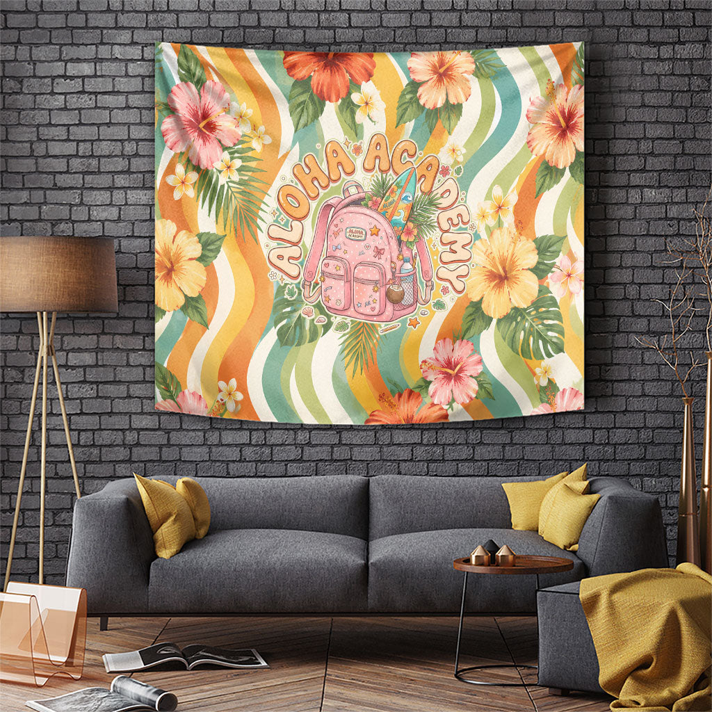Hawaii Aloha Academy Back To School Tapestry Sea Turtle Tropical Hibiscus Flowers Retro Psychedelic
