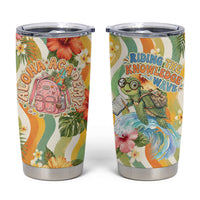 Hawaii Aloha Academy Back To School Tumbler Cup Sea Turtle Tropical Hibiscus Flowers Retro Psychedelic TS04 Orange Green - Polynesian Pride