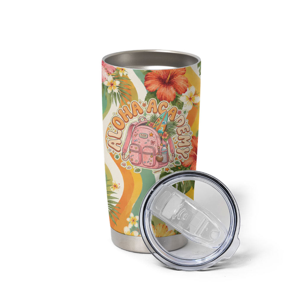 Hawaii Aloha Academy Back To School Tumbler Cup Sea Turtle Tropical Hibiscus Flowers Retro Psychedelic TS04 - Polynesian Pride