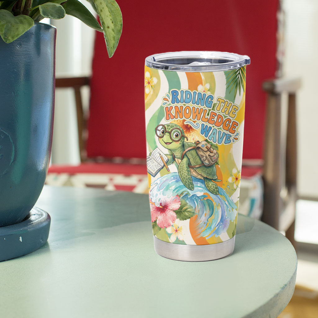Hawaii Aloha Academy Back To School Tumbler Cup Sea Turtle Tropical Hibiscus Flowers Retro Psychedelic TS04 - Polynesian Pride