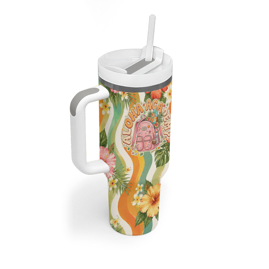 Hawaii Aloha Academy Back To School Tumbler With Handle Sea Turtle Tropical Hibiscus Flowers Retro Psychedelic TS04 - Polynesian Pride