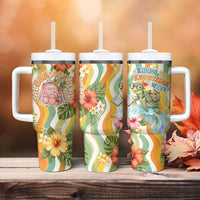 Hawaii Aloha Academy Back To School Tumbler With Handle Sea Turtle Tropical Hibiscus Flowers Retro Psychedelic TS04 - Polynesian Pride