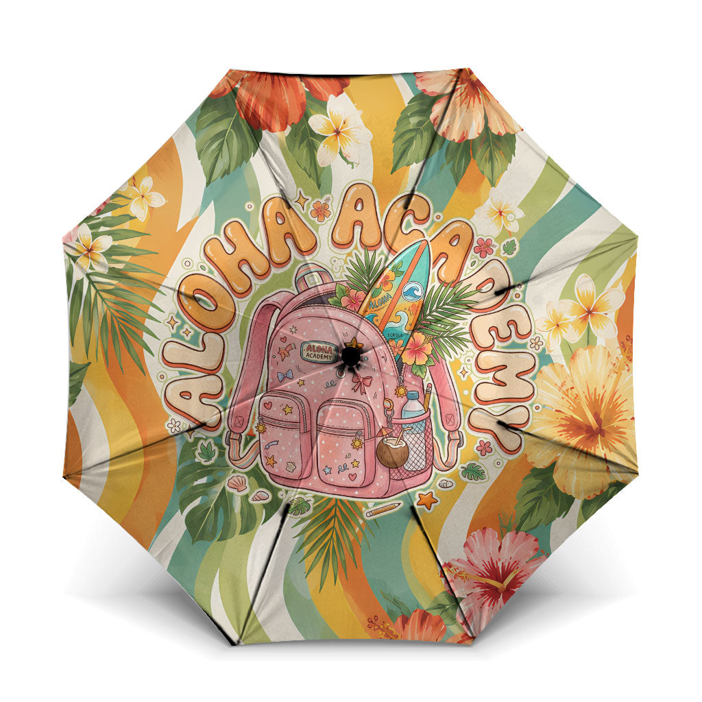 Hawaii Aloha Academy Back To School Umbrella Sea Turtle Tropical Hibiscus Flowers Retro Psychedelic
