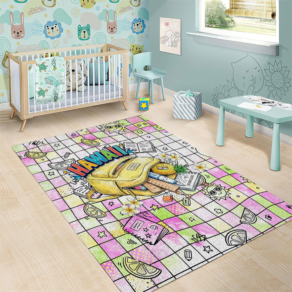 Hawaii Cruising Back To School Area Rug Grid Pattern With School Bag And Vintage Surf Van TS04 - Polynesian Pride
