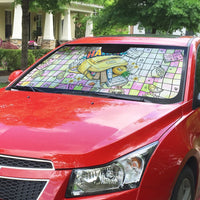 Hawaii Cruising Back To School Auto Sun Shade Grid Pattern With School Bag And Vintage Surf Van