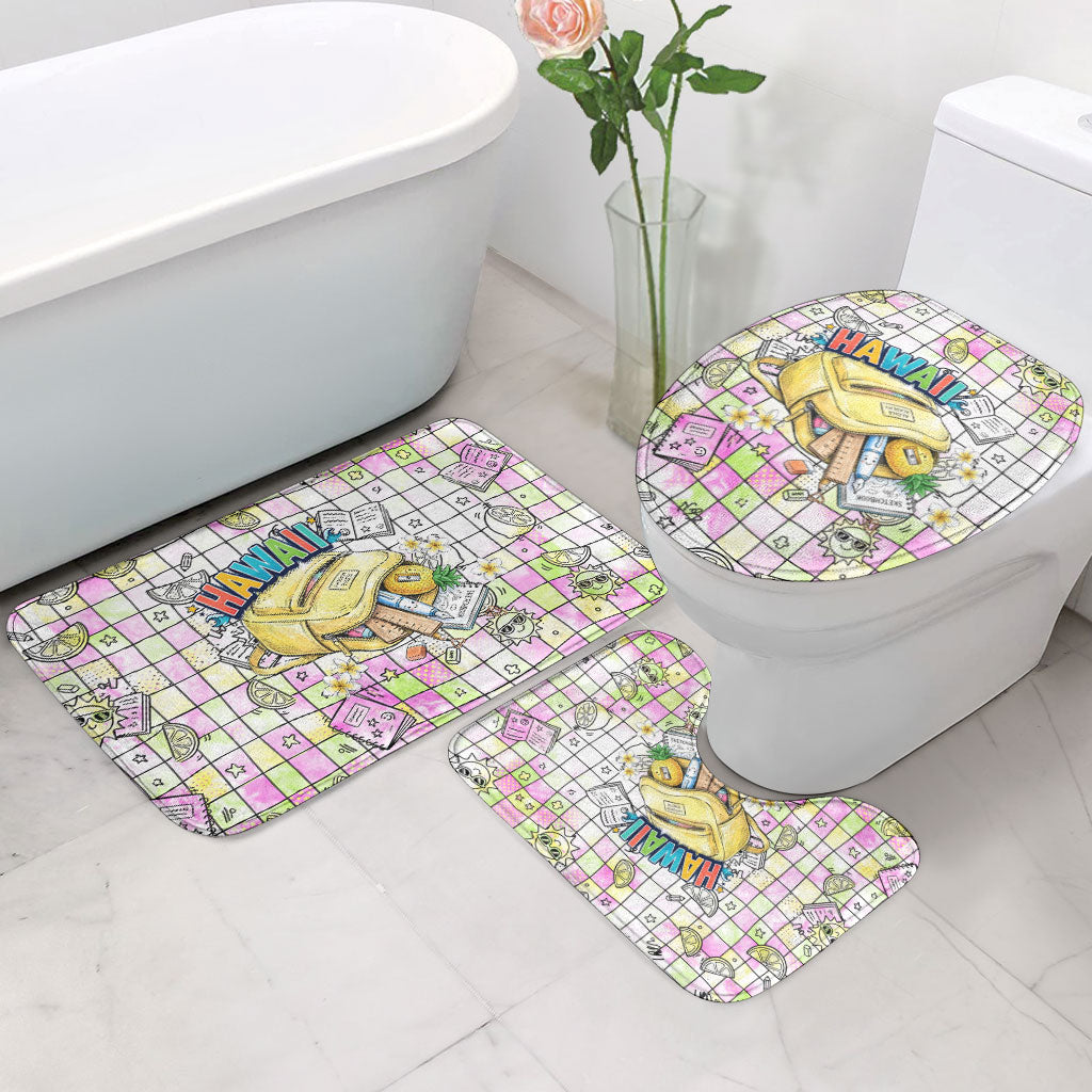 Hawaii Cruising Back To School Bathroom Set Grid Pattern With School Bag And Vintage Surf Van TS04 - Polynesian Pride