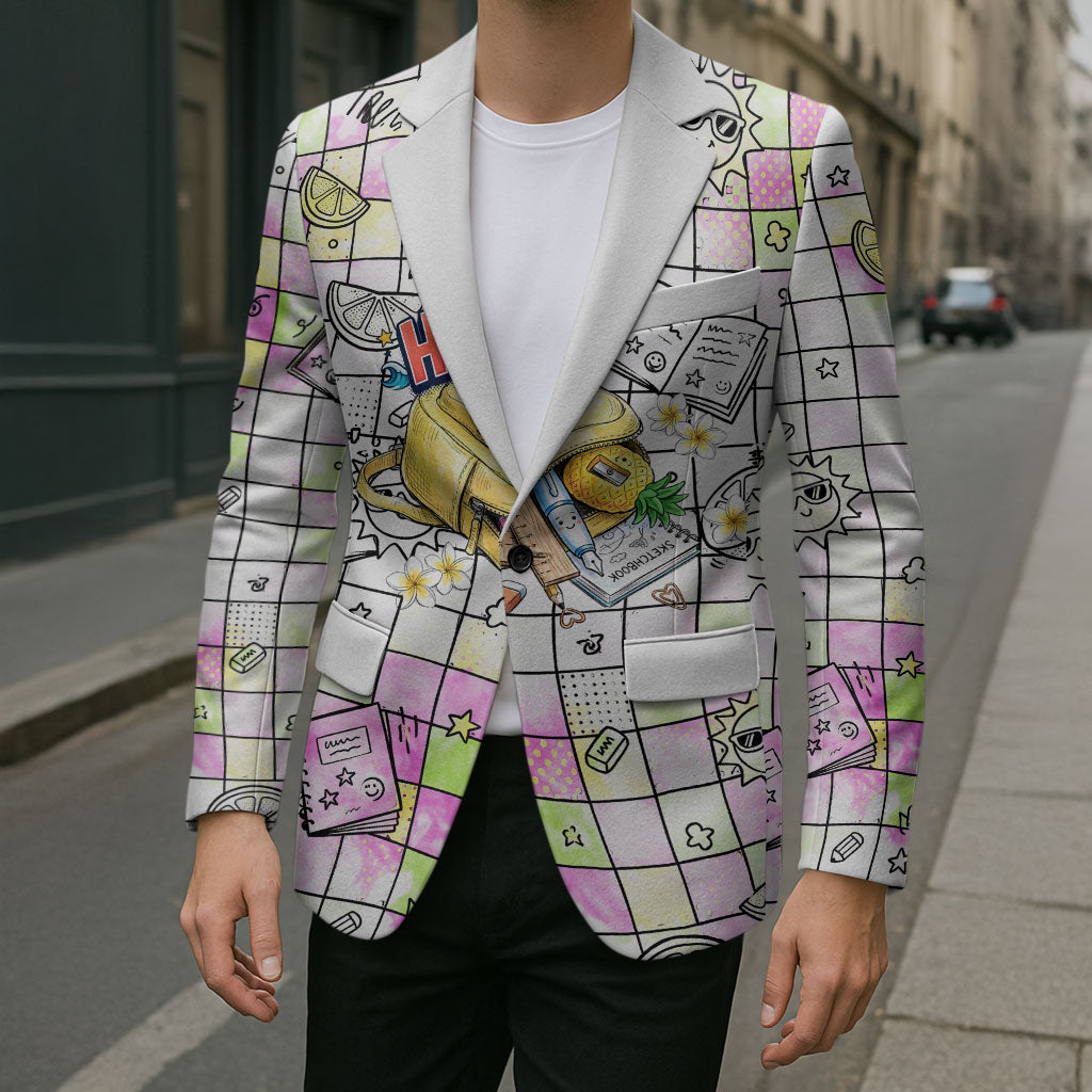 Hawaii Cruising Back To School Blazer Grid Pattern With School Bag And Vintage Surf Van