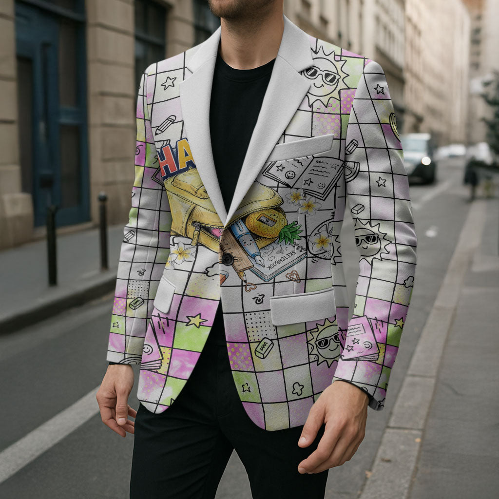 Hawaii Cruising Back To School Blazer Grid Pattern With School Bag And Vintage Surf Van