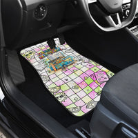 Hawaii Cruising Back To School Car Mats Grid Pattern With School Bag And Vintage Surf Van