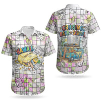 Hawaii Cruising Back To School Couples Matching Off The Shoulder Long Sleeve Dress and Hawaiian Shirt Grid Pattern With School Bag And Vintage Surf Van TS04 - Polynesian Pride