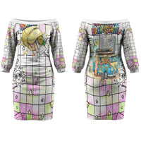 Hawaii Cruising Back To School Couples Matching Off The Shoulder Long Sleeve Dress and Long Sleeve Button Shirt Grid Pattern With School Bag And Vintage Surf Van TS04 - Polynesian Pride