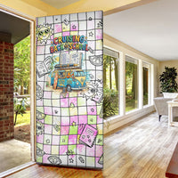 Hawaii Cruising Back To School Door Cover Grid Pattern With School Bag And Vintage Surf Van TS04 - Polynesian Pride