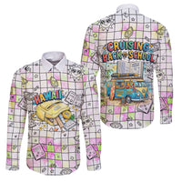 Hawaii Cruising Back To School Family Matching Long Sleeve Bodycon Dress and Hawaiian Shirt Grid Pattern With School Bag And Vintage Surf Van TS04 Dad's Shirt - Long Sleeve White Yellow - Polynesian Pride