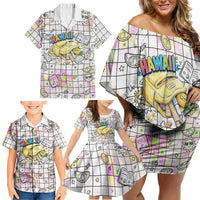 Hawaii Cruising Back To School Family Matching Off Shoulder Short Dress and Hawaiian Shirt Grid Pattern With School Bag And Vintage Surf Van TS04 - Polynesian Pride