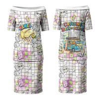 Hawaii Cruising Back To School Family Matching Puletasi and Hawaiian Shirt Grid Pattern With School Bag And Vintage Surf Van TS04 Mom's Dress White Yellow - Polynesian Pride