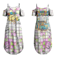Hawaii Cruising Back To School Family Matching Summer Maxi Dress and Hawaiian Shirt Grid Pattern With School Bag And Vintage Surf Van TS04 Mom's Dress White Yellow - Polynesian Pride