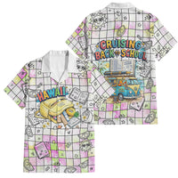 Hawaii Cruising Back To School Family Matching Tank Maxi Dress and Hawaiian Shirt Grid Pattern With School Bag And Vintage Surf Van TS04 Dad's Shirt - Short Sleeve White Yellow - Polynesian Pride