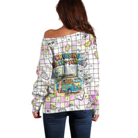 Hawaii Cruising Back To School Off Shoulder Sweater Grid Pattern With School Bag And Vintage Surf Van TS04 - Polynesian Pride