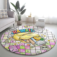 Hawaii Cruising Back To School Round Carpet Grid Pattern With School Bag And Vintage Surf Van
