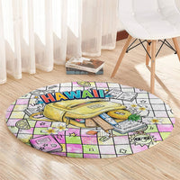 Hawaii Cruising Back To School Round Carpet Grid Pattern With School Bag And Vintage Surf Van