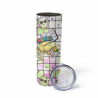 Hawaii Cruising Back To School Skinny Tumbler Grid Pattern With School Bag And Vintage Surf Van TS04 - Polynesian Pride