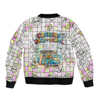 Hawaii Cruising Back To School Sleeve Zip Bomber Jacket Grid Pattern With School Bag And Vintage Surf Van TS04 - Polynesian Pride