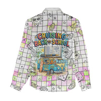 Hawaii Cruising Back To School Women Casual Shirt Grid Pattern With School Bag And Vintage Surf Van