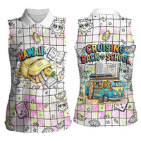 Hawaii Cruising Back To School Women Sleeveless Polo Shirt Grid Pattern With School Bag And Vintage Surf Van TS04 - Polynesian Pride