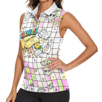 Hawaii Cruising Back To School Women Sleeveless Polo Shirt Grid Pattern With School Bag And Vintage Surf Van TS04 - Polynesian Pride