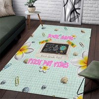 Personalized Hawaii Back To School Dolphin Area Rug Grid Notebook Background With Dolphin Mascot And Plumeria Flowers TS04 Green White - Polynesian Pride