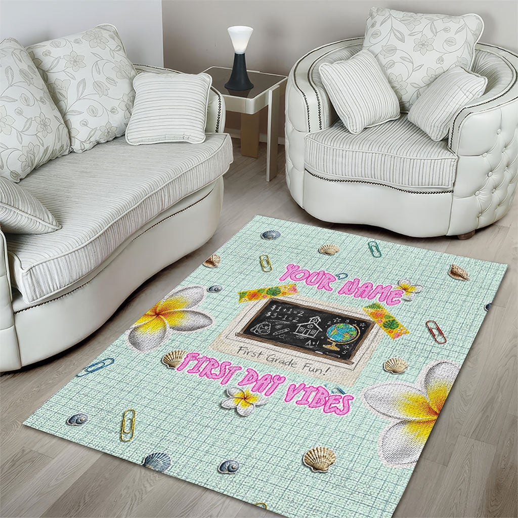 Personalized Hawaii Back To School Dolphin Area Rug Grid Notebook Background With Dolphin Mascot And Plumeria Flowers TS04 - Polynesian Pride