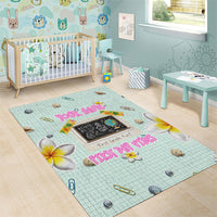 Personalized Hawaii Back To School Dolphin Area Rug Grid Notebook Background With Dolphin Mascot And Plumeria Flowers TS04 - Polynesian Pride